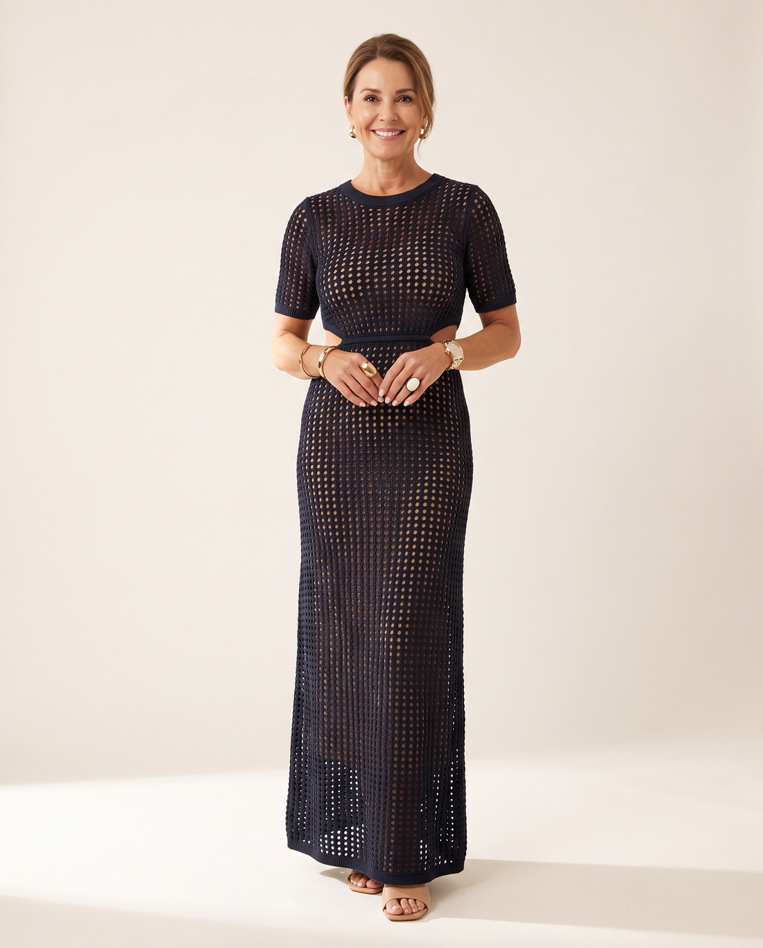Whitemore & Daughters - Bethany Maxi Dress: Round-Neck Crochet Dress with Cut-Out Detail