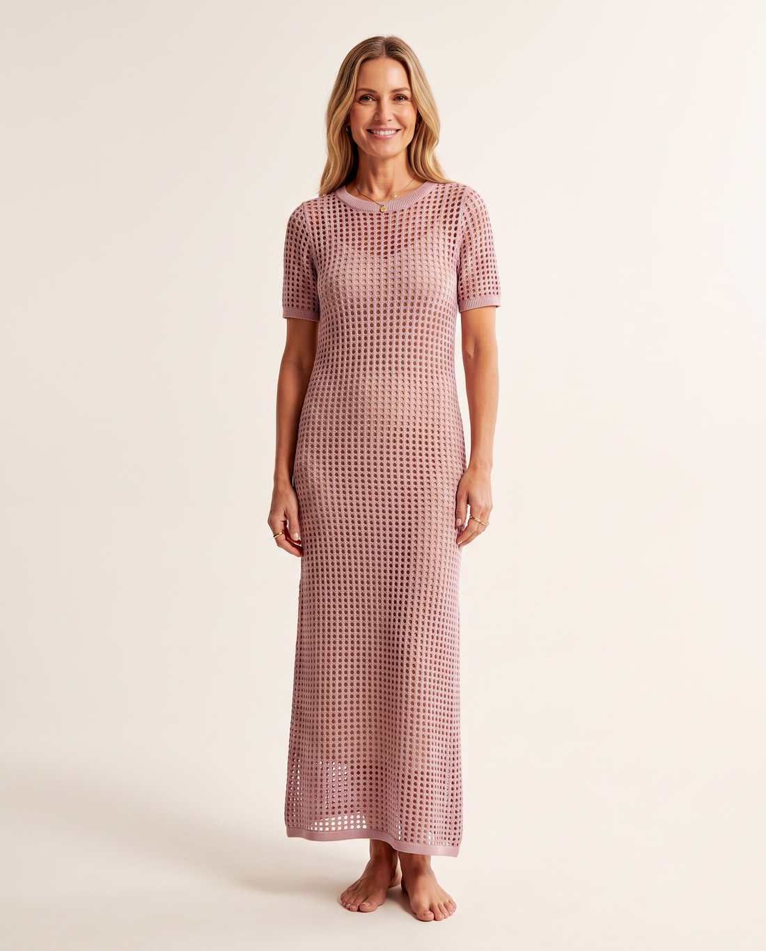 Whitemore & Daughters - Bethany Maxi Dress: Round-Neck Crochet Dress with Cut-Out Detail