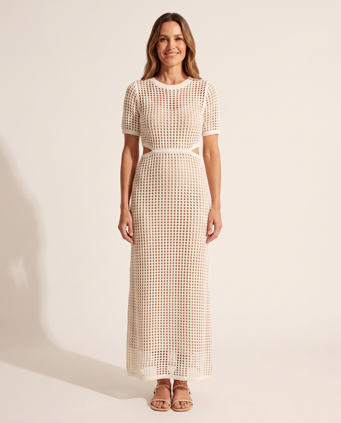 Whitemore & Daughters - Bethany Maxi Dress: Round-Neck Crochet Dress with Cut-Out Detail