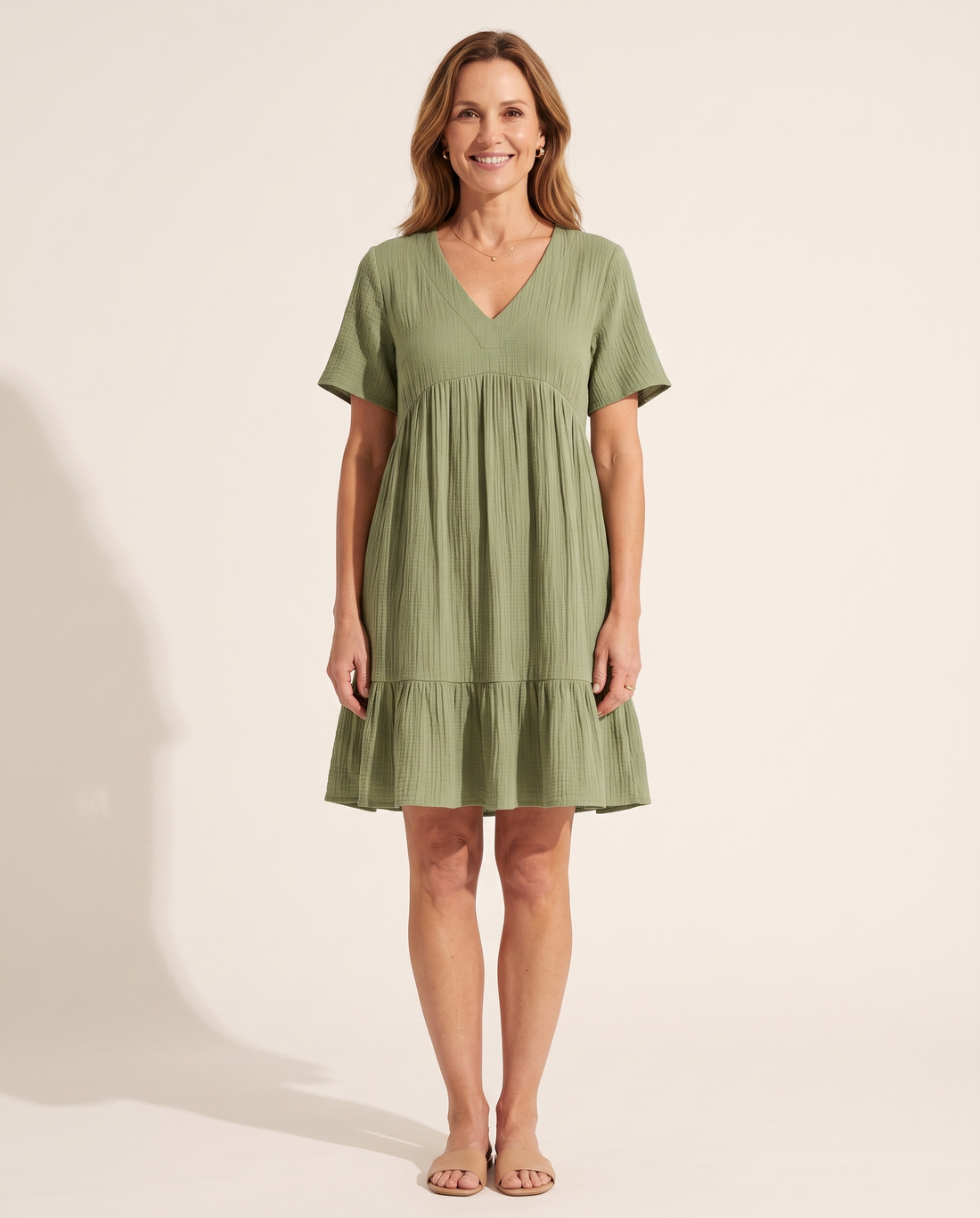 Whitemore & Daughters - Susie Mini Dress: Empire-Waist V-Neck Dress with Ruffle Hem