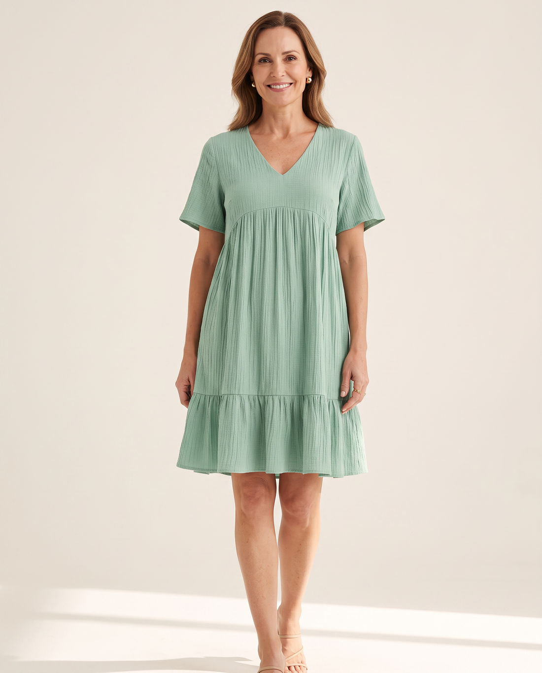 Whitemore & Daughters - Susie Mini Dress: Empire-Waist V-Neck Dress with Ruffle Hem