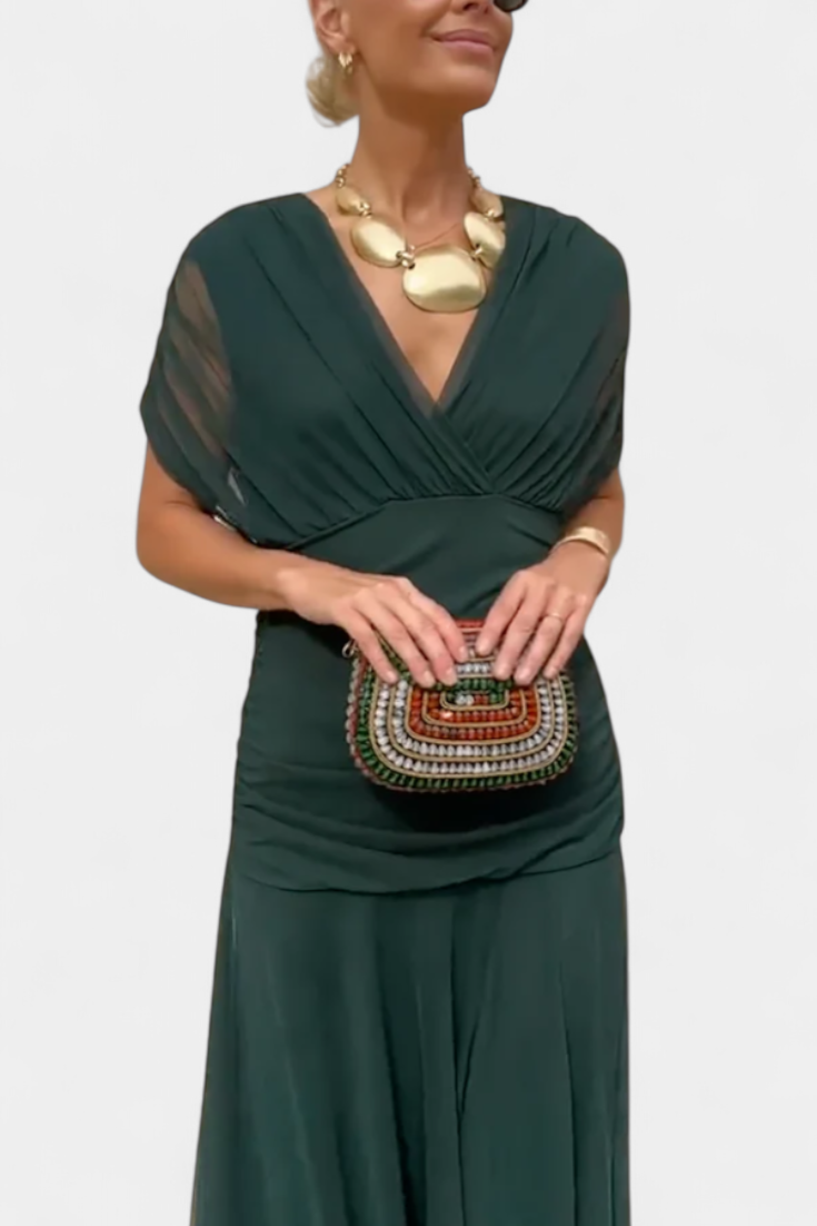 Whitemore & Daughters - Eloria Maxi Dress: Off-Shoulder Twist-Front Dress with Flutter Sleeves in Floral Print