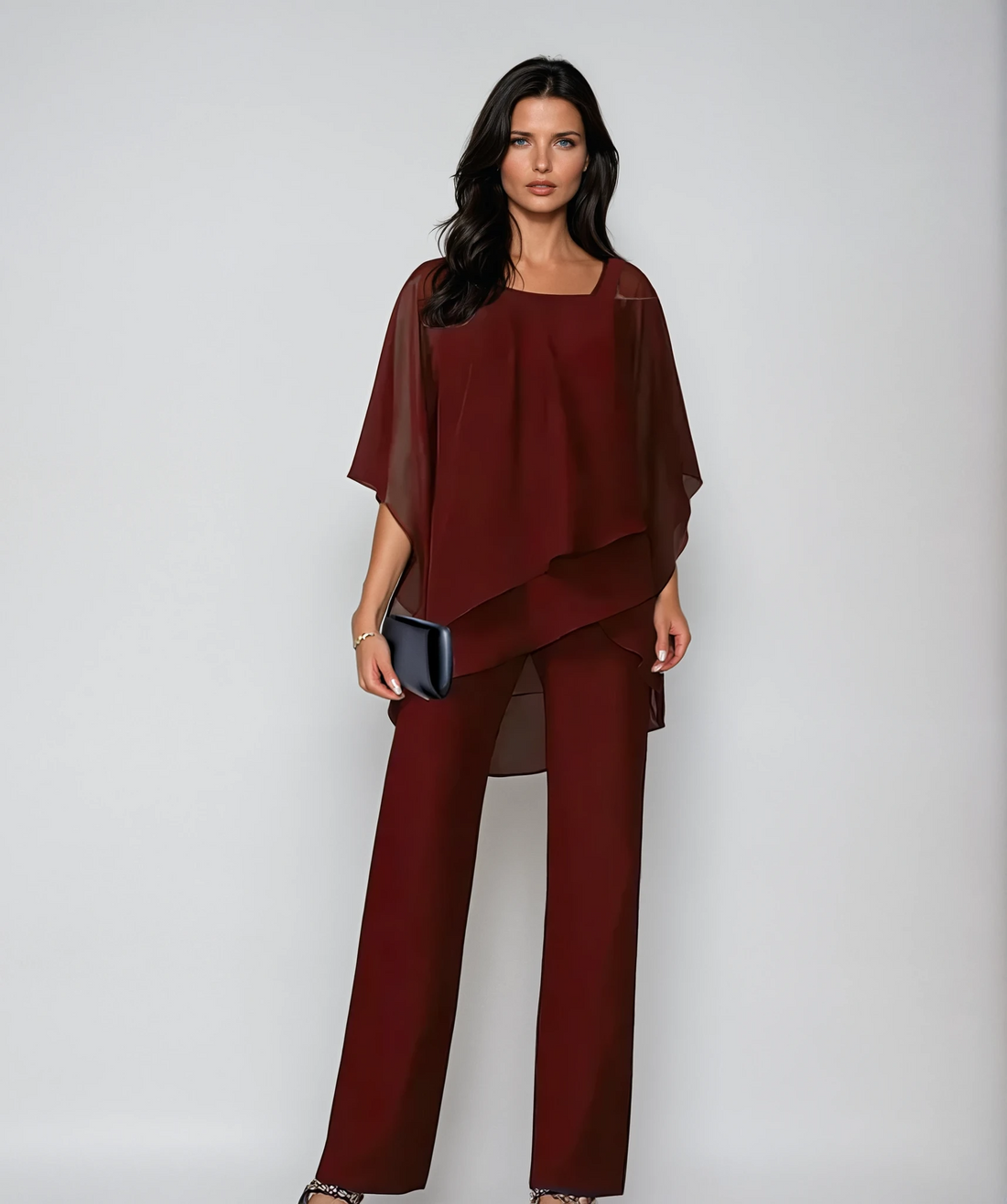 Whitemore & Daughters - Mariella Two-Piece Set: Cold-Shoulder Layered Top with Wide-Leg Pants