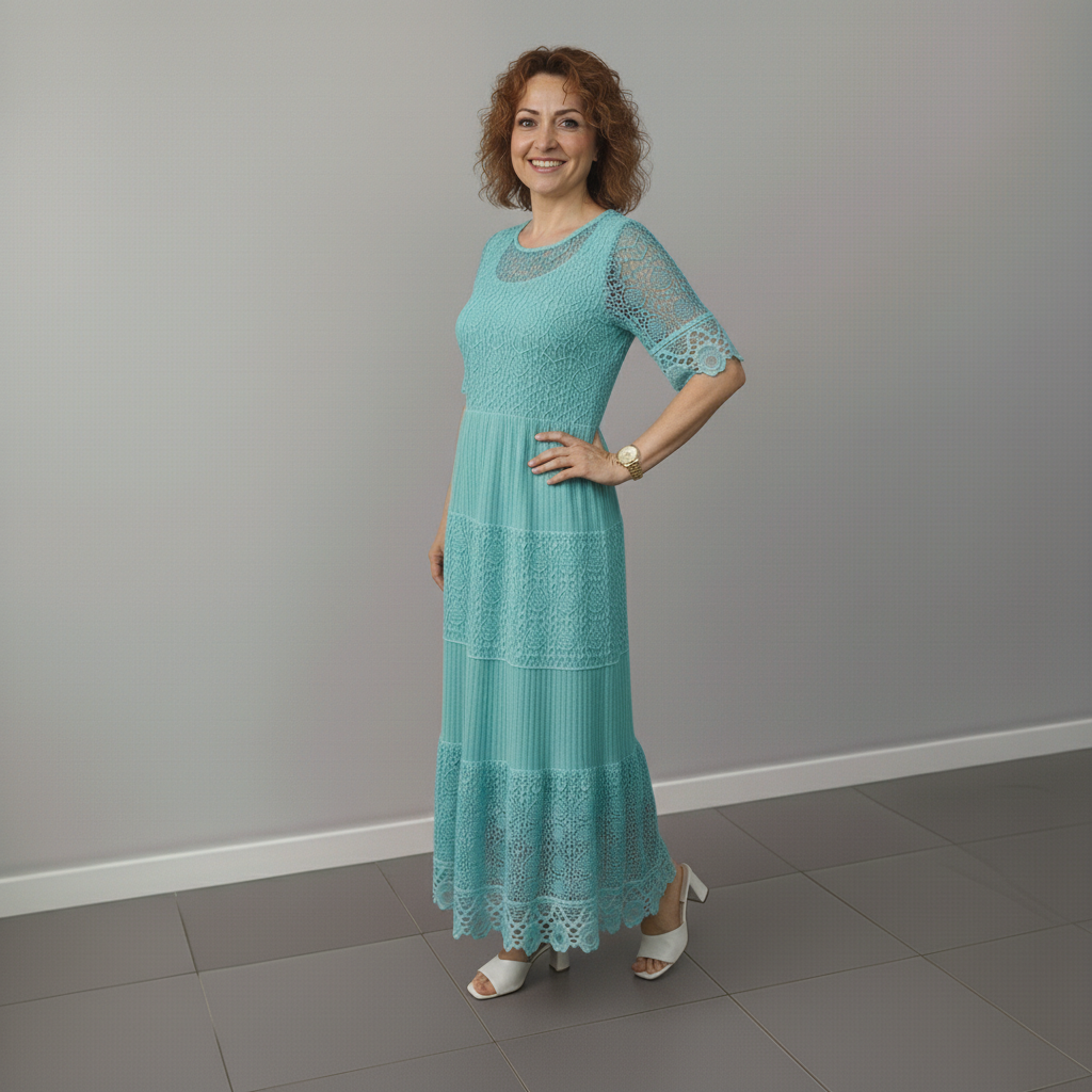 Whitemore & Daughters - Berlinda Midi Dress: Round-Neck Lace Dress with Tiered Skirt