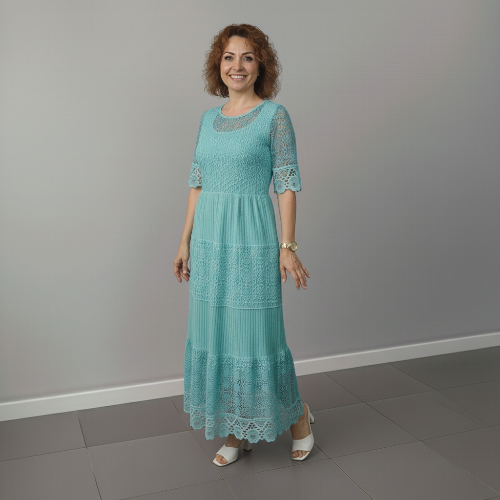 Whitemore & Daughters - Berlinda Midi Dress: Round-Neck Lace Dress with Tiered Skirt