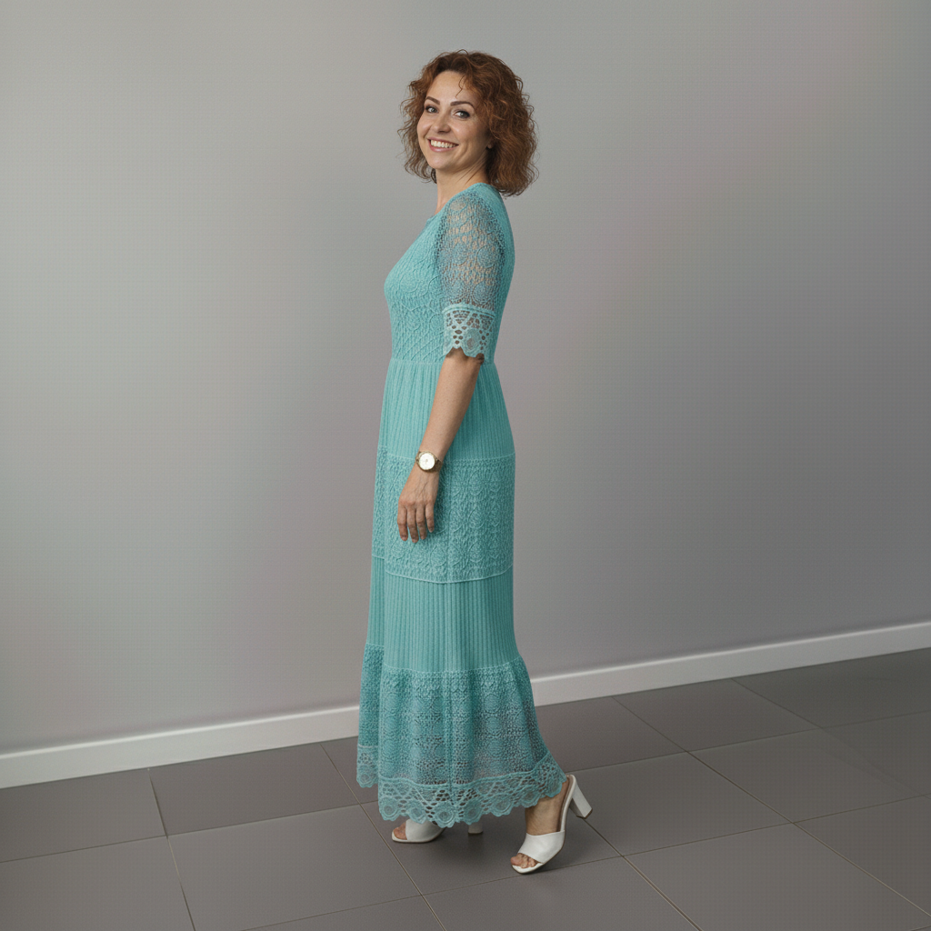 Whitemore & Daughters - Berlinda Midi Dress: Round-Neck Lace Dress with Tiered Skirt