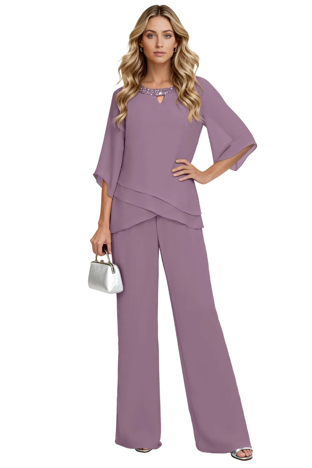Whitemore & Daughters - Sophisticated Loose-Fit Formal Pant Set with Keyhole Neckline