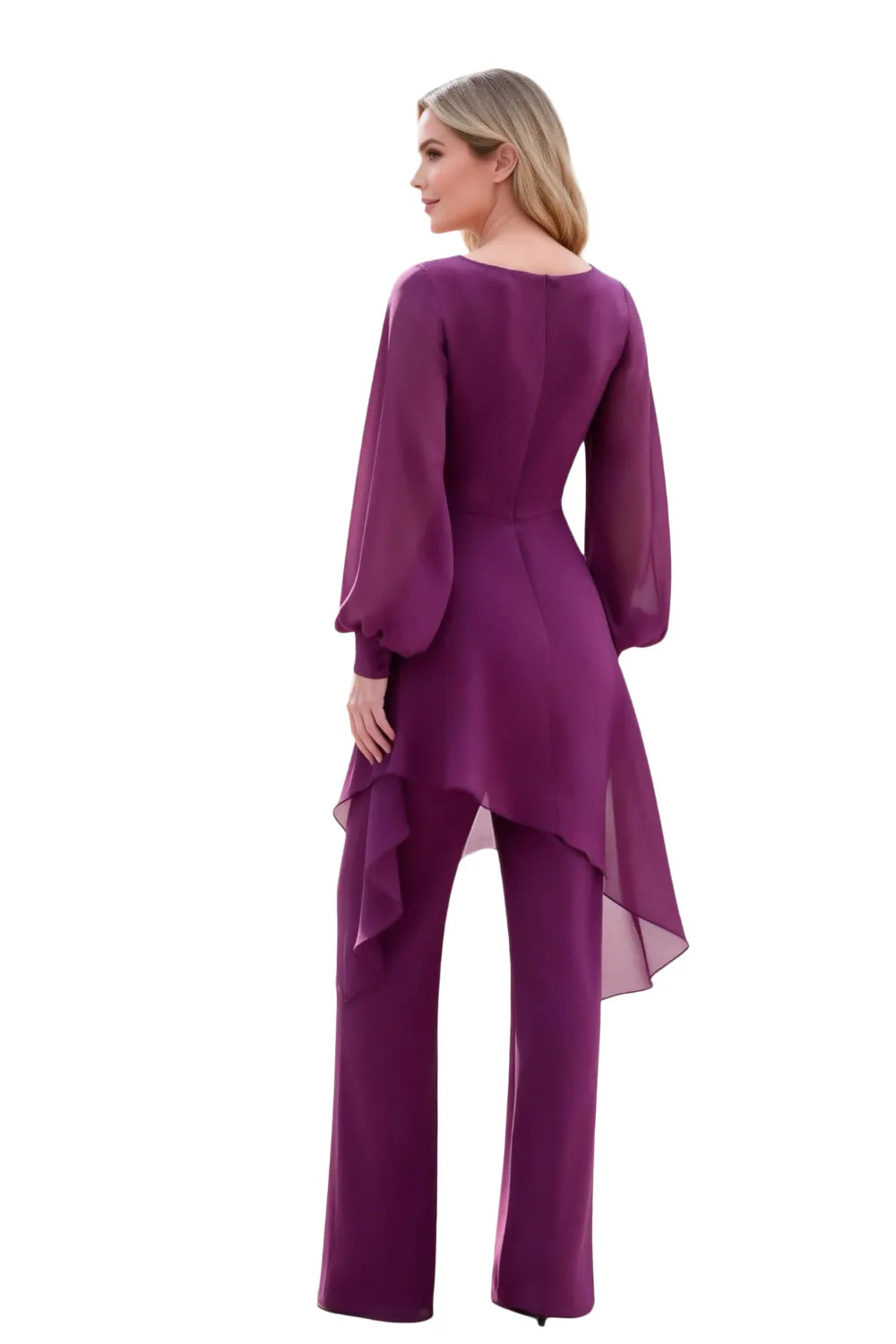 Whitemore & Daughters - Evening Jumpsuit: V-Neck Wrap Bodice with Long Balloon Sleeves